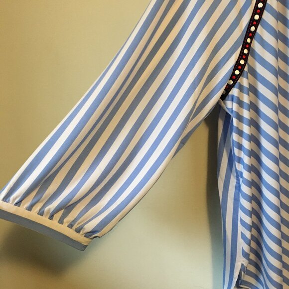 NWT Nygard Missy Indigo & Red Harlequin Striped Tassled Tunic Blouse - Picture 5 of 16